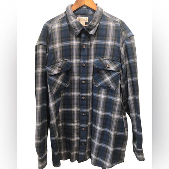 Duluth Trading Mens 2XL Tall Blue Gray Plaid Men's Shacket Shirt Heavyweight L/S - Picture 1 of 5